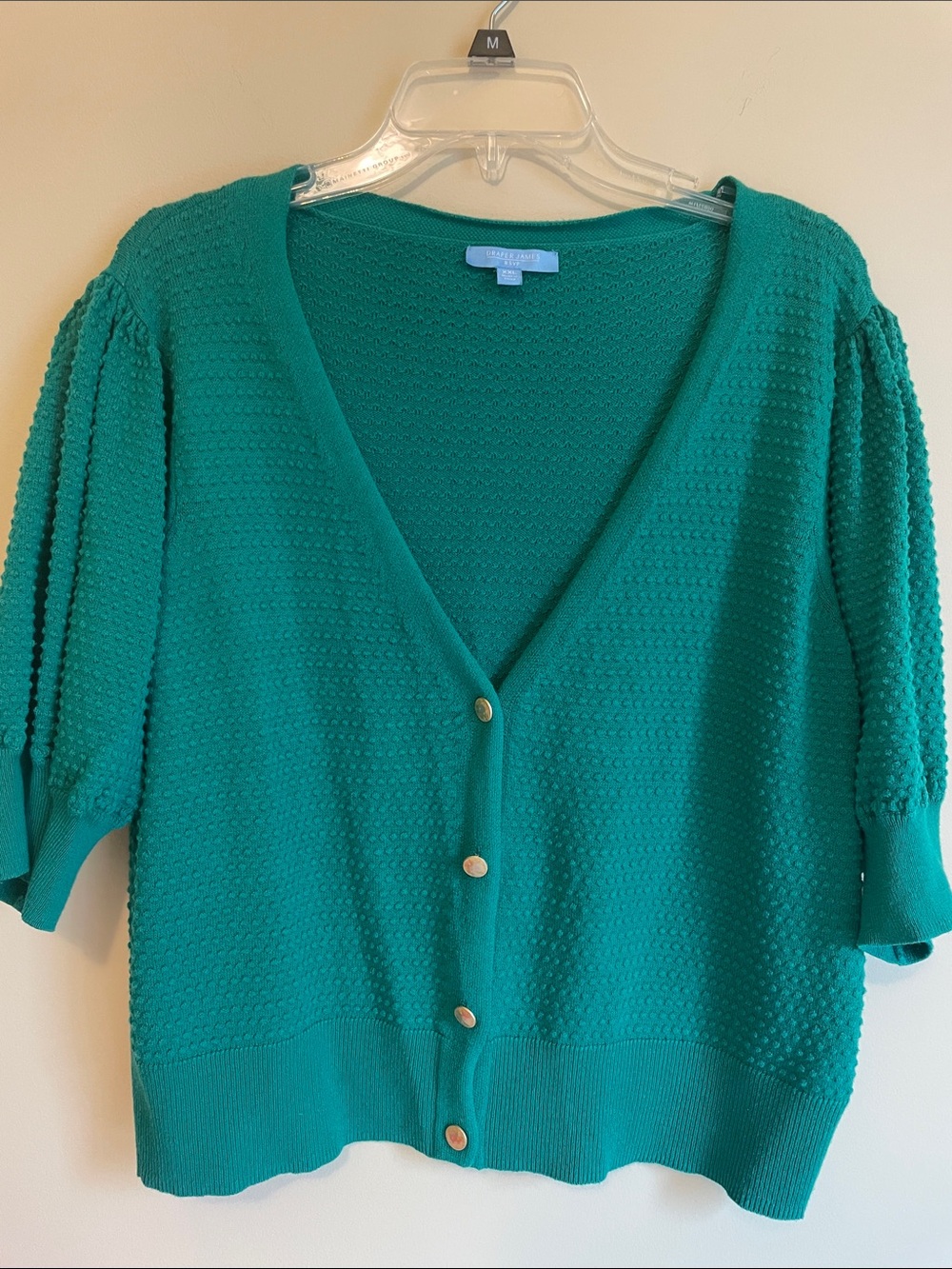 Draper James Green V-Neck Textured Button-Front Cardigan